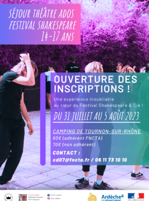 Séjour Théâtre Ados au Festival Shakespeare – Tournon (07)