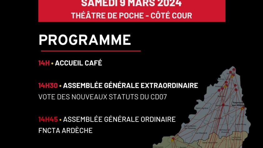 Le Comité Ardèche FNCTA vous invite à son AG et Spectacle le Samedi 9 mars 2024